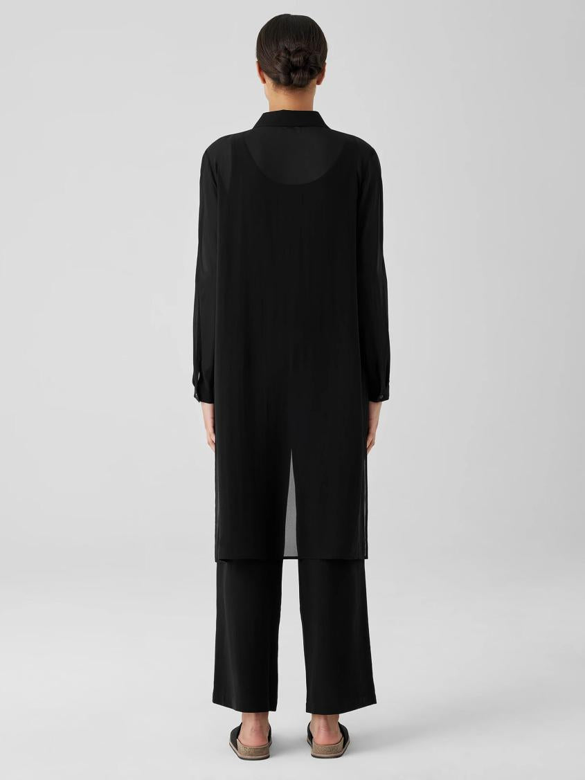Eileen Fisher Tops &amp; Tees | Sheer Silk Georgette Classic Collar Long Shirt Black - Women