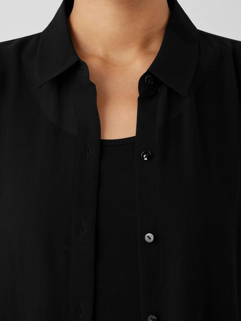 Eileen Fisher Tops &amp; Tees | Sheer Silk Georgette Classic Collar Long Shirt Black - Women