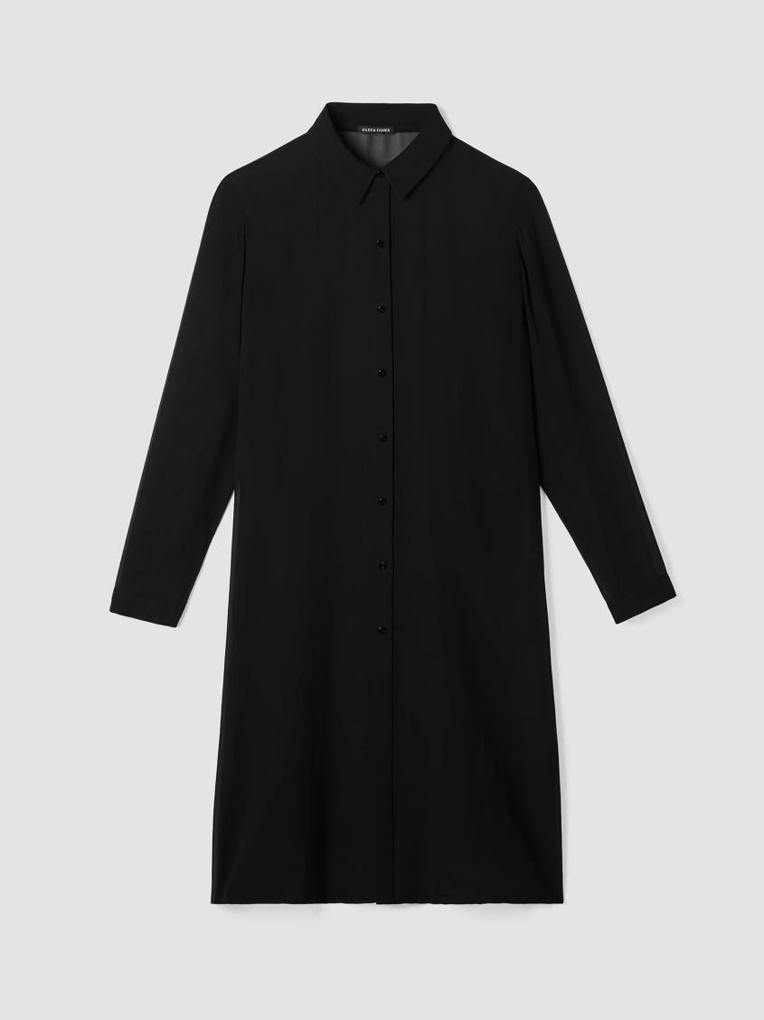 Eileen Fisher Tops &amp; Tees | Sheer Silk Georgette Classic Collar Long Shirt Black - Women