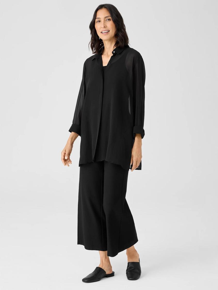 Eileen Fisher Tops &amp; Tees | Sheer Silk Georgette Classic Collar Shirt Black - Women
