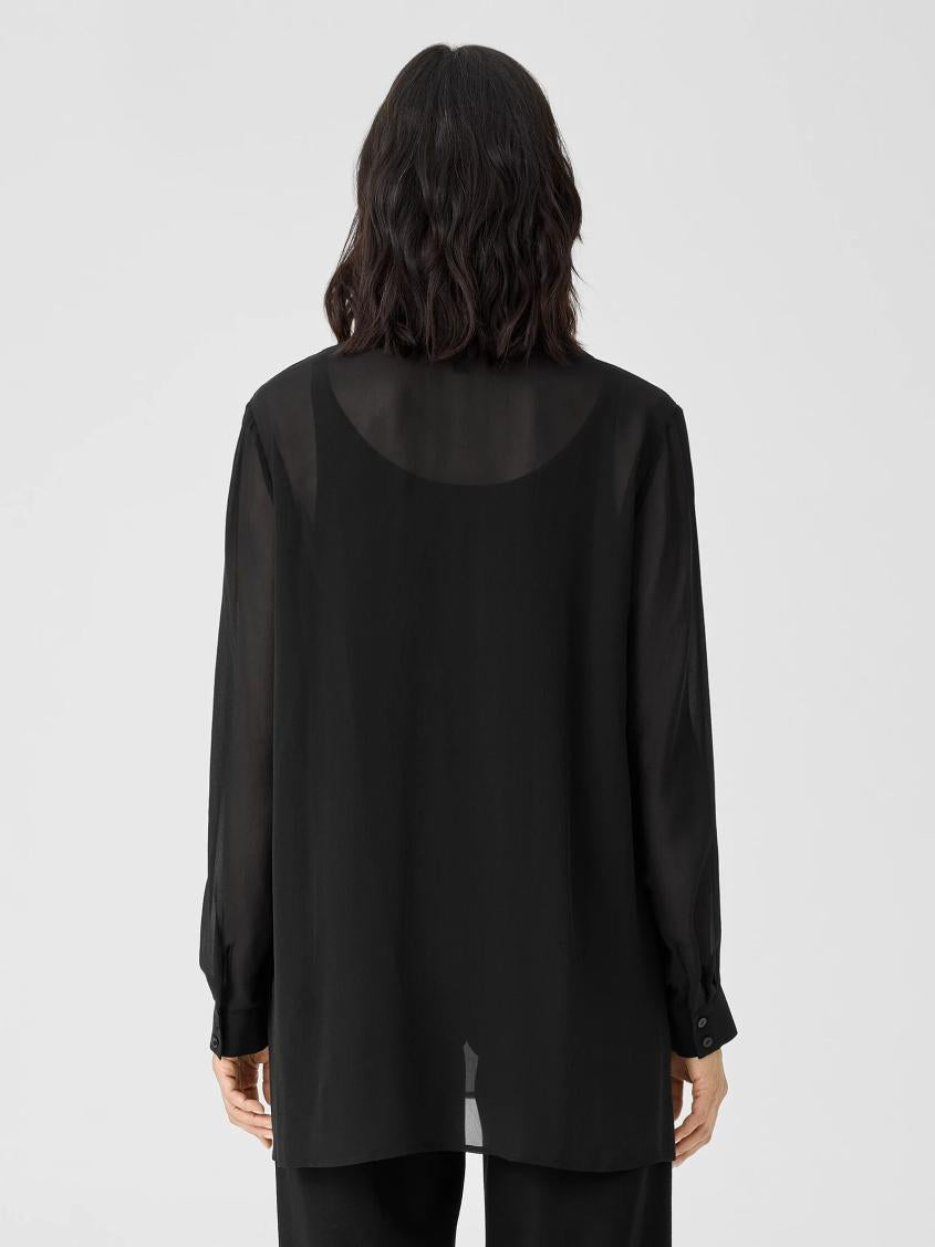 Eileen Fisher Tops &amp; Tees | Sheer Silk Georgette Classic Collar Shirt Black - Women