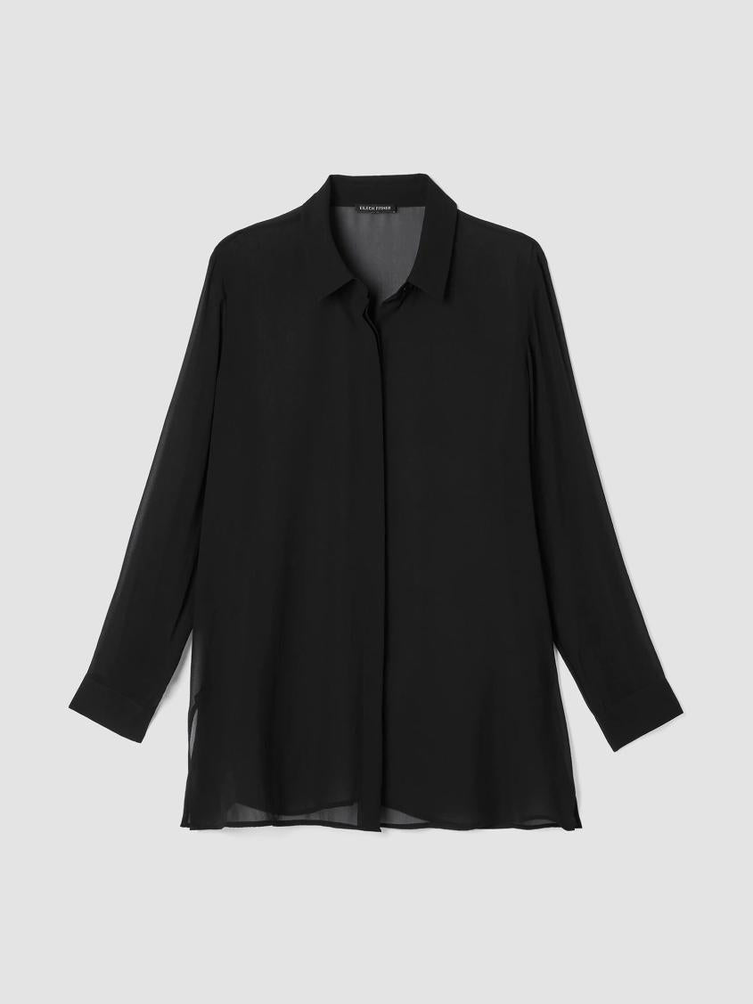 Eileen Fisher Tops &amp; Tees | Sheer Silk Georgette Classic Collar Shirt Black - Women