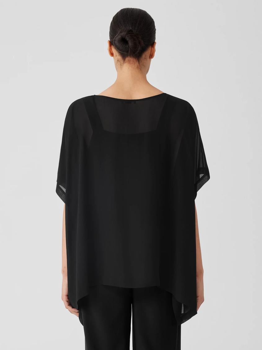 Eileen Fisher Tops &amp; Tees | Sheer Silk Georgette Long Poncho Black - Women