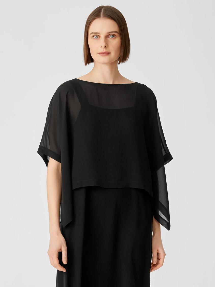Eileen Fisher Tops &amp; Tees | Sheer Silk Georgette Poncho Black - Women