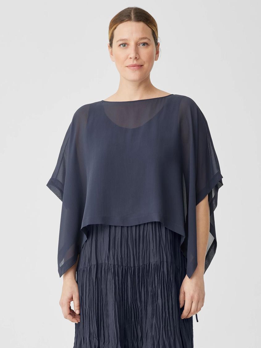 Eileen Fisher Tops &amp; Tees | Sheer Silk Georgette Poncho Ocean - Women