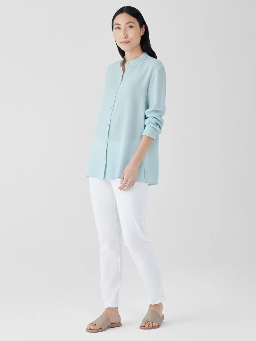 Eileen Fisher Tops &amp; Tees | Silk Georgette Crepe Band Collar Shirt Clearwater - Women