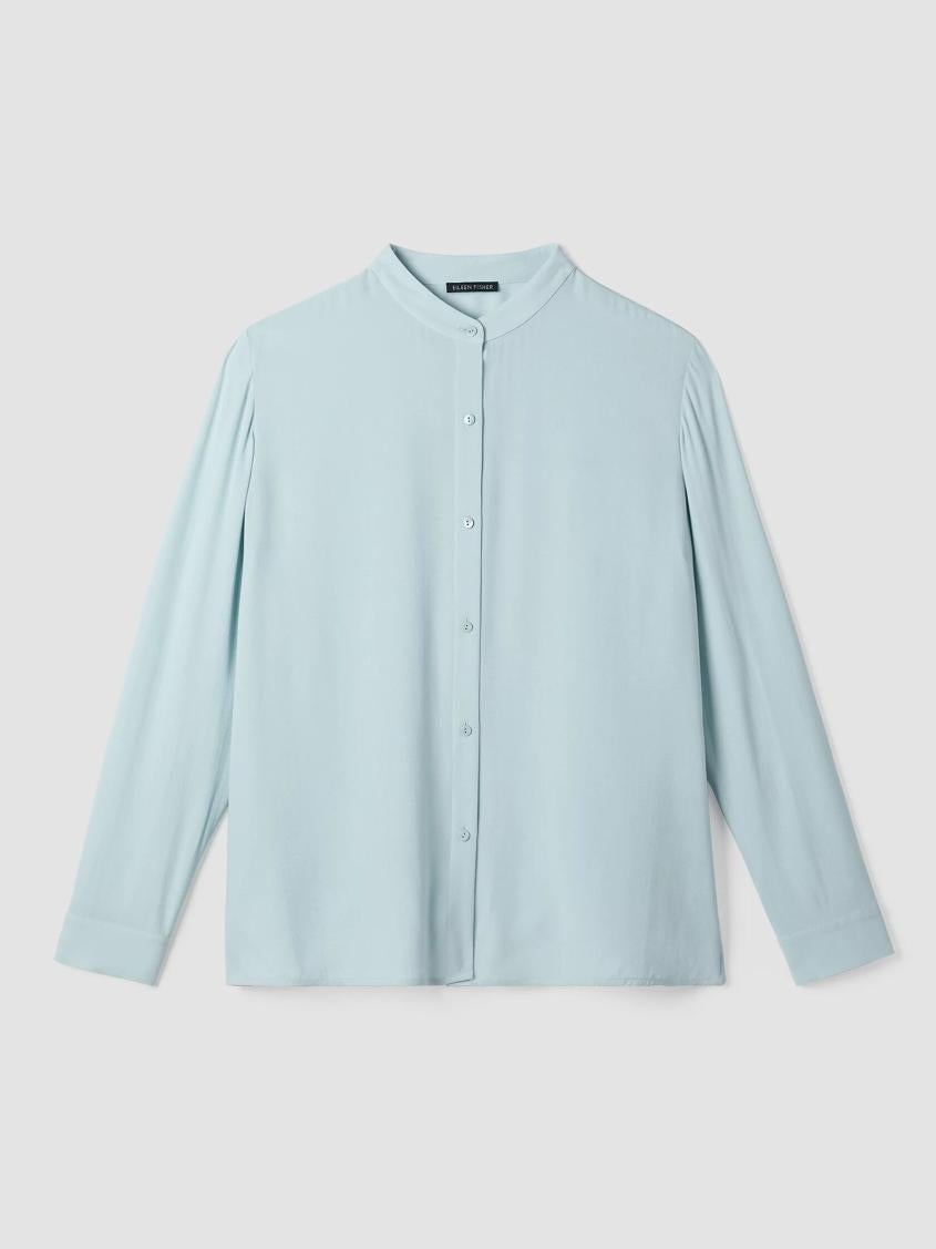 Eileen Fisher Tops &amp; Tees | Silk Georgette Crepe Band Collar Shirt Clearwater - Women