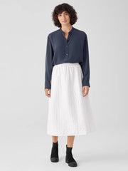 Eileen Fisher Tops &amp; Tees | Silk Georgette Crepe Band Collar Shirt Ocean - Women