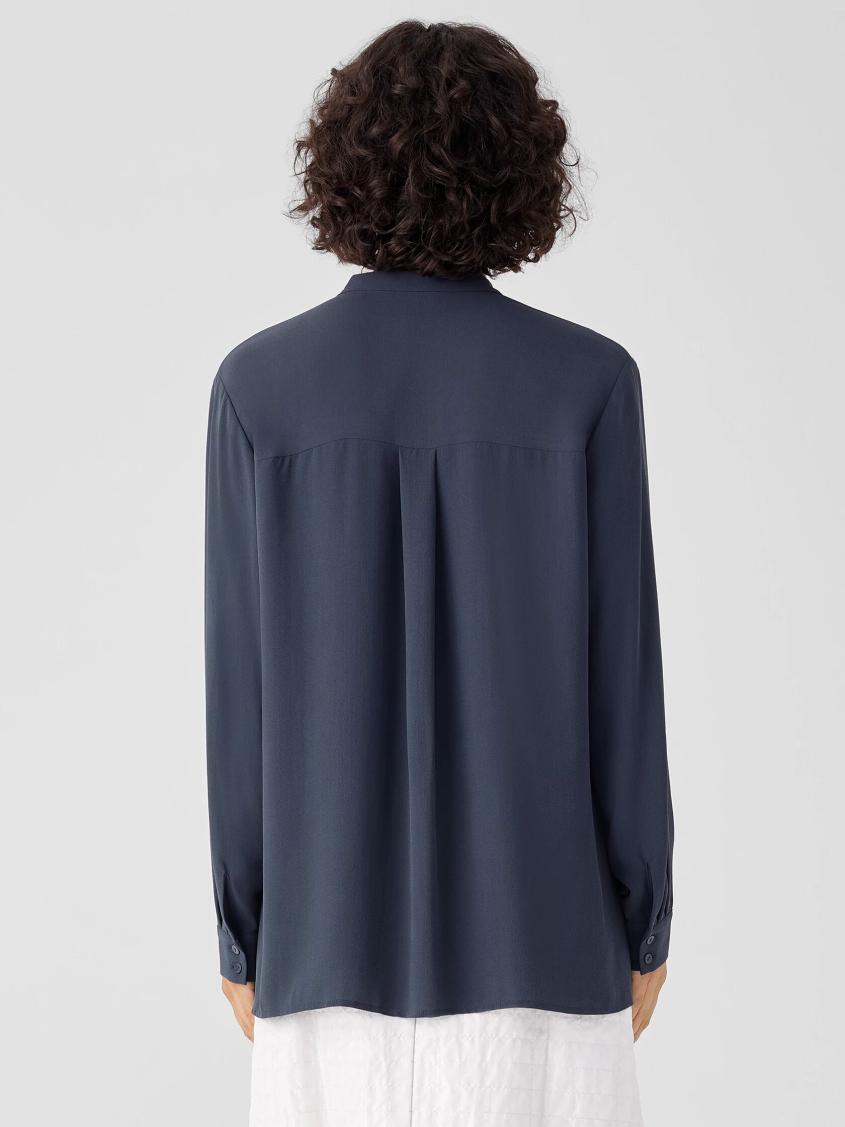 Eileen Fisher Tops &amp; Tees | Silk Georgette Crepe Band Collar Shirt Ocean - Women