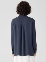 Eileen Fisher Tops &amp; Tees | Silk Georgette Crepe Band Collar Shirt Ocean - Women