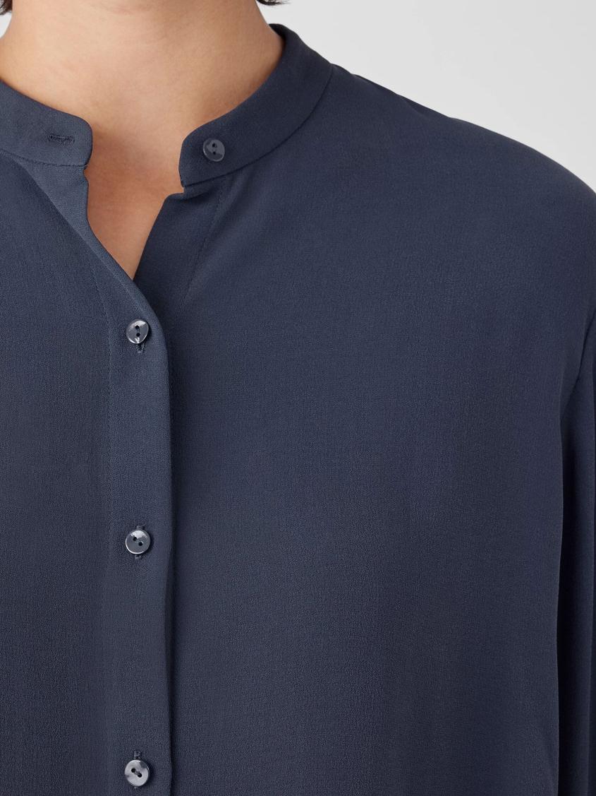 Eileen Fisher Tops &amp; Tees | Silk Georgette Crepe Band Collar Shirt Ocean - Women