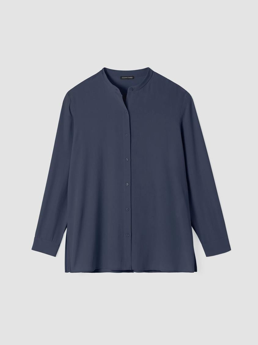 Eileen Fisher Tops &amp; Tees | Silk Georgette Crepe Band Collar Shirt Ocean - Women