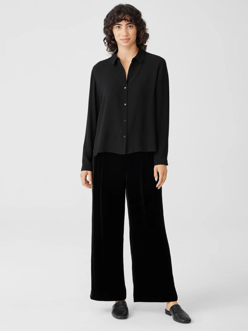 Eileen Fisher Tops &amp; Tees | Silk Georgette Crepe Classic Collar Shirt Black - Women