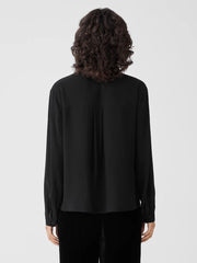 Eileen Fisher Tops &amp; Tees | Silk Georgette Crepe Classic Collar Shirt Black - Women