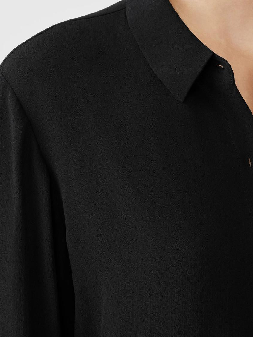 Eileen Fisher Tops &amp; Tees | Silk Georgette Crepe Classic Collar Shirt Black - Women
