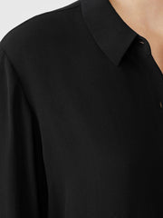 Eileen Fisher Tops &amp; Tees | Silk Georgette Crepe Classic Collar Shirt Black - Women