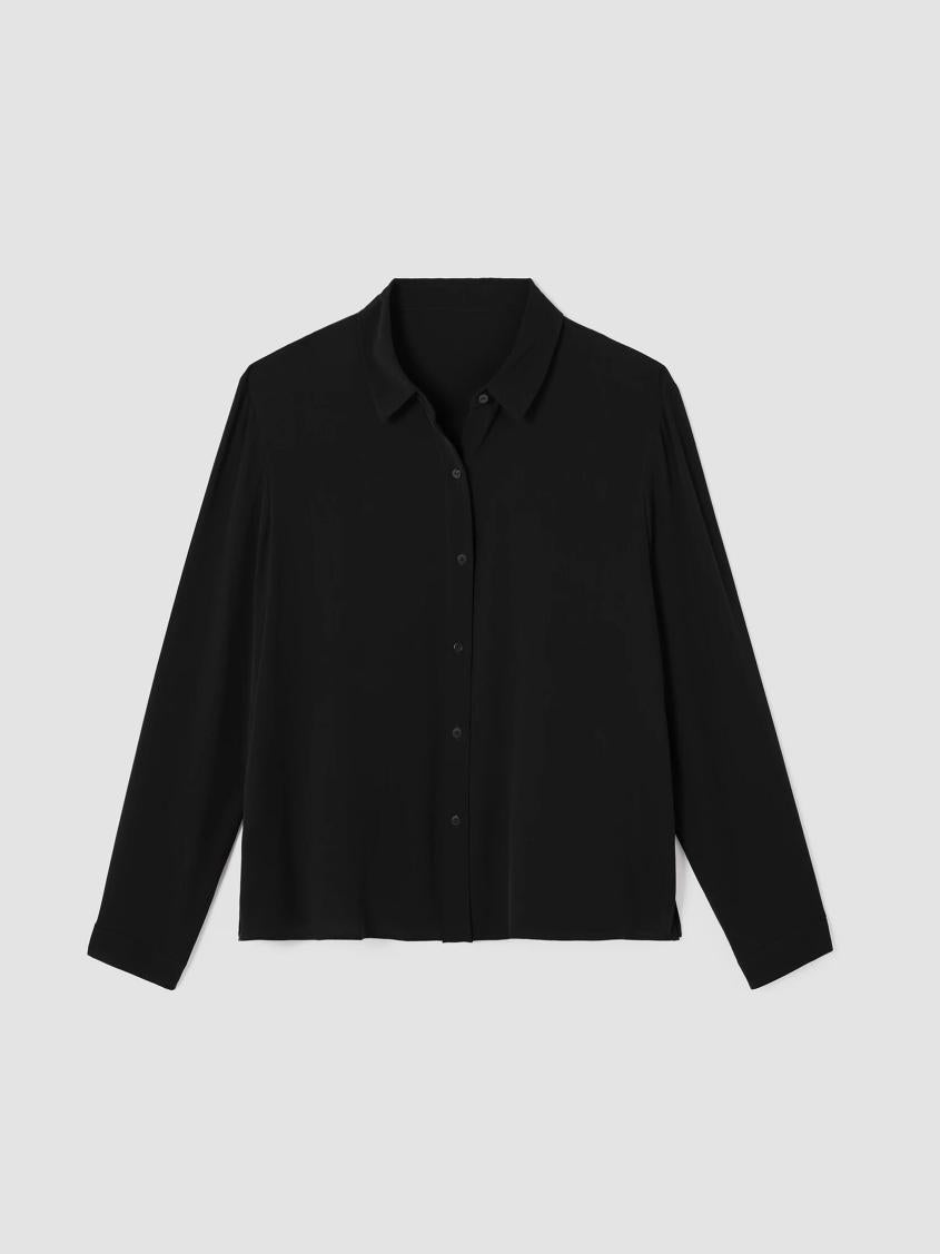 Eileen Fisher Tops &amp; Tees | Silk Georgette Crepe Classic Collar Shirt Black - Women