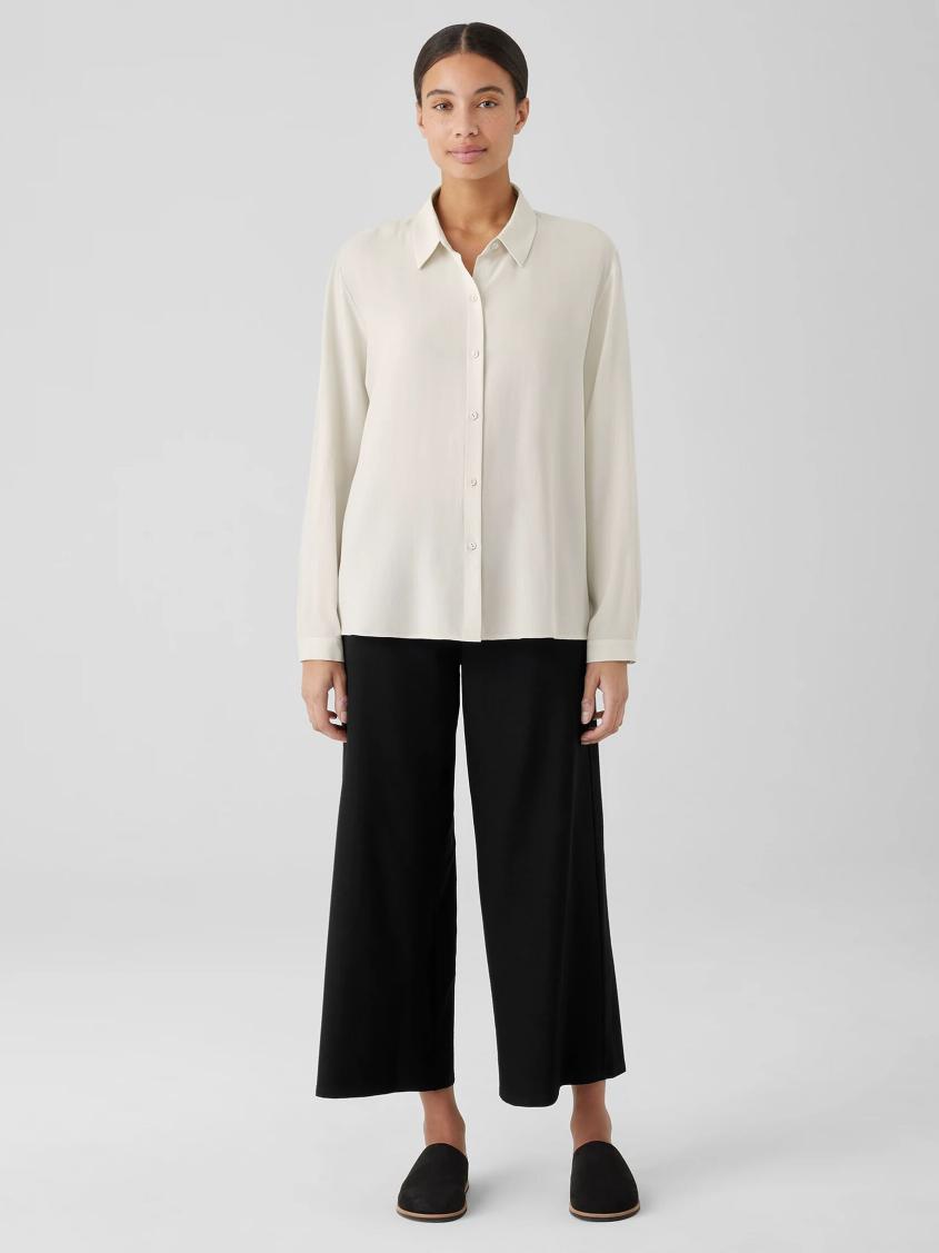 Eileen Fisher Tops &amp; Tees | Silk Georgette Crepe Classic Collar Shirt Bone - Women