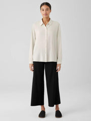 Eileen Fisher Tops &amp; Tees | Silk Georgette Crepe Classic Collar Shirt Bone - Women