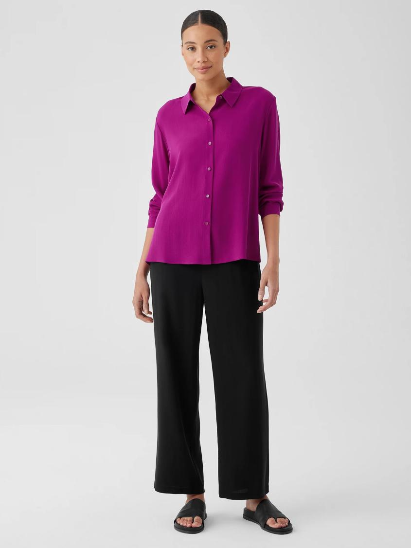 Eileen Fisher Tops &amp; Tees | Silk Georgette Crepe Classic Collar Shirt Bone - Women