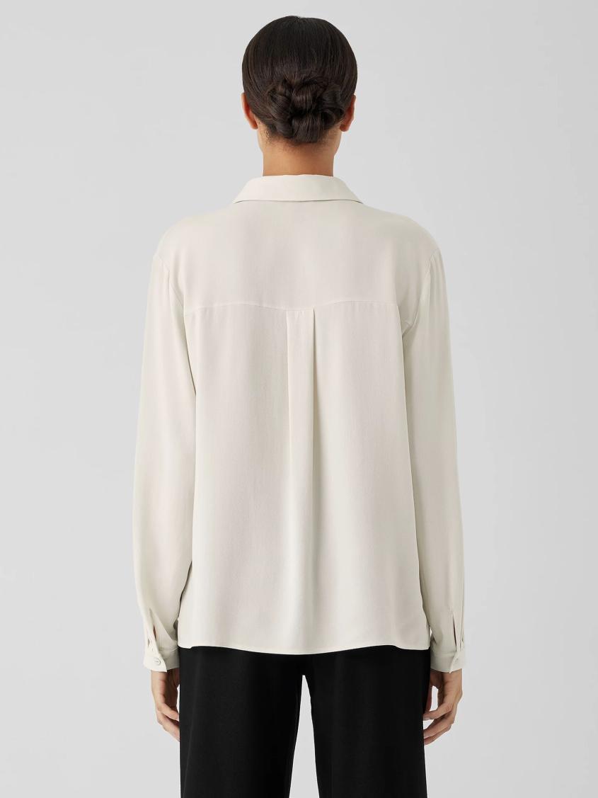Eileen Fisher Tops &amp; Tees | Silk Georgette Crepe Classic Collar Shirt Bone - Women