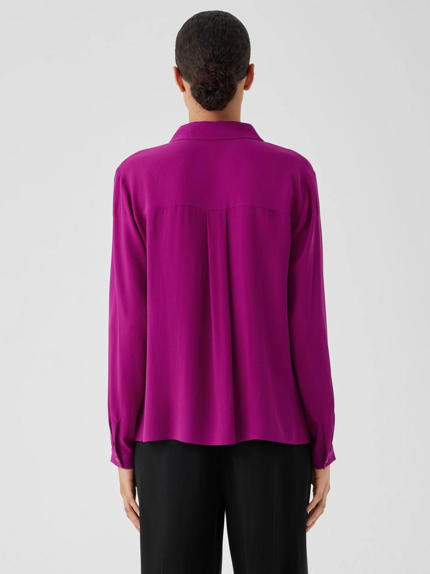 Eileen Fisher Tops &amp; Tees | Silk Georgette Crepe Classic Collar Shirt Bone - Women