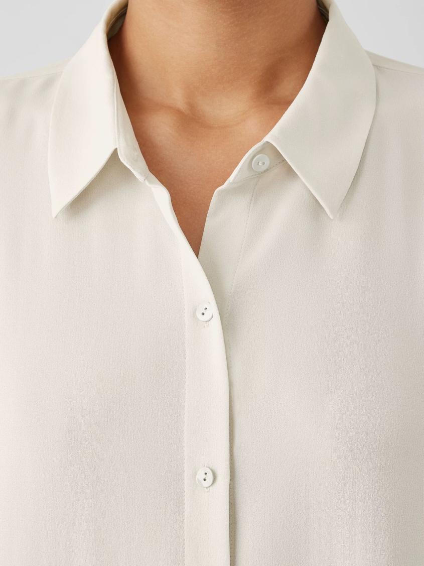 Eileen Fisher Tops &amp; Tees | Silk Georgette Crepe Classic Collar Shirt Bone - Women