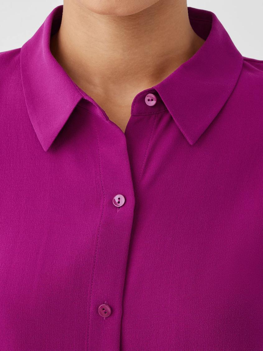 Eileen Fisher Tops &amp; Tees | Silk Georgette Crepe Classic Collar Shirt Bone - Women