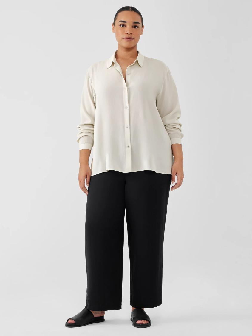 Eileen Fisher Tops &amp; Tees | Silk Georgette Crepe Classic Collar Shirt Bone - Women