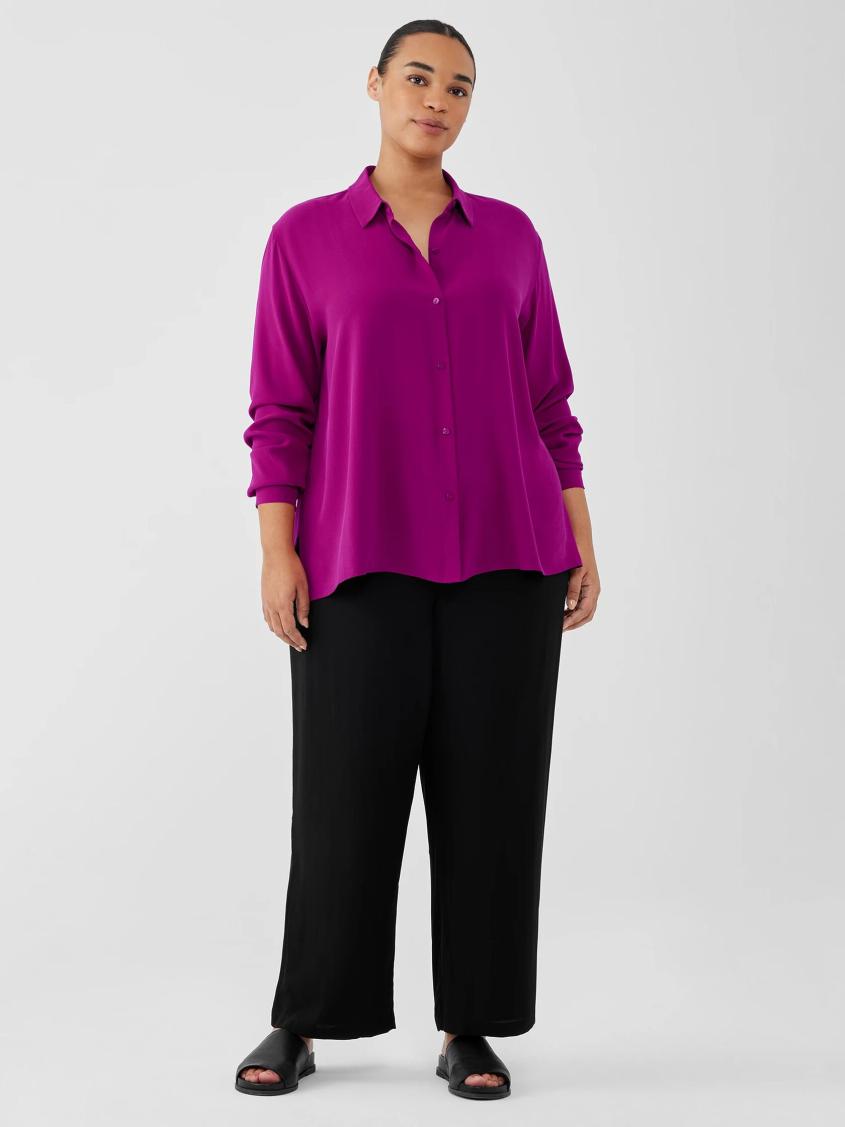 Eileen Fisher Tops &amp; Tees | Silk Georgette Crepe Classic Collar Shirt Bone - Women