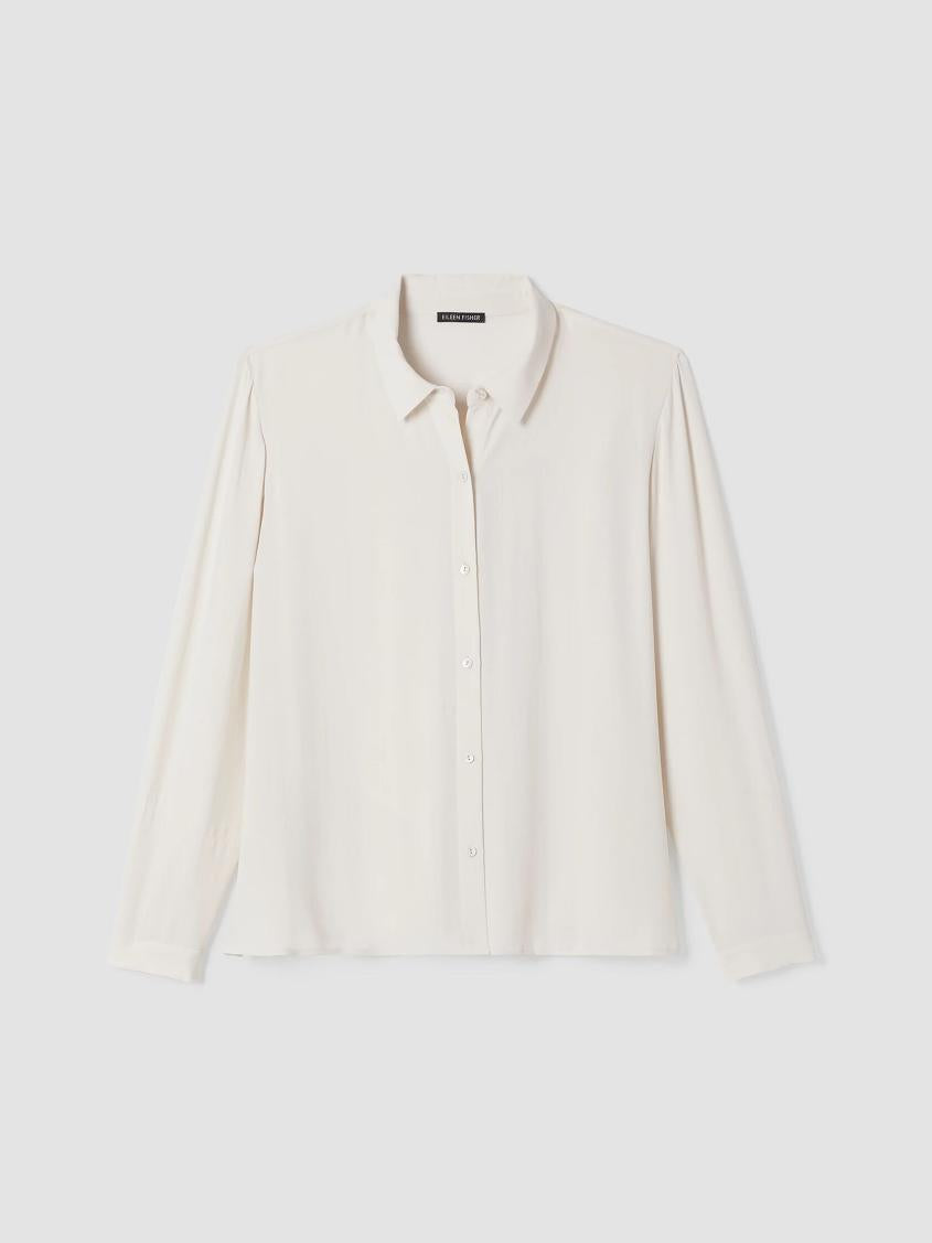 Eileen Fisher Tops &amp; Tees | Silk Georgette Crepe Classic Collar Shirt Bone - Women