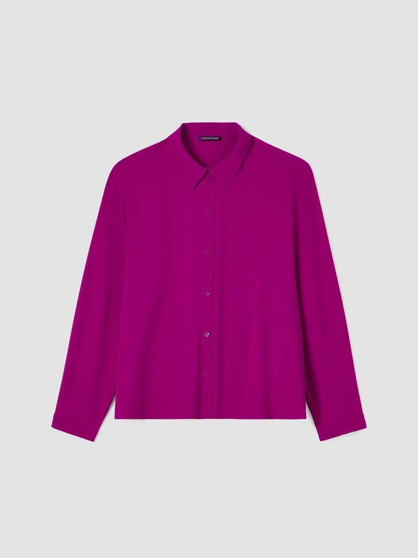 Eileen Fisher Tops &amp; Tees | Silk Georgette Crepe Classic Collar Shirt Bone - Women