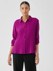 Eileen Fisher Tops &amp; Tees | Silk Georgette Crepe Classic Collar Shirt Bone - Women