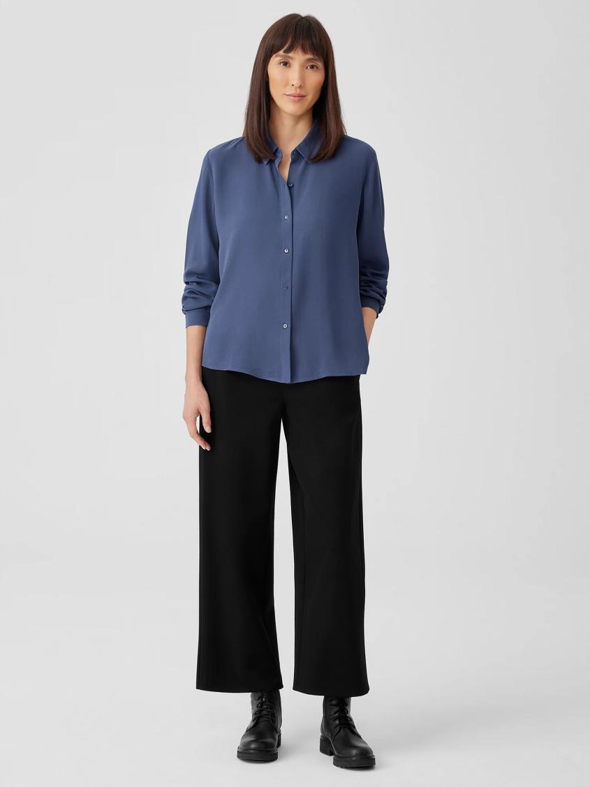 Eileen Fisher Tops &amp; Tees | Silk Georgette Crepe Classic Collar Shirt Twilight - Women