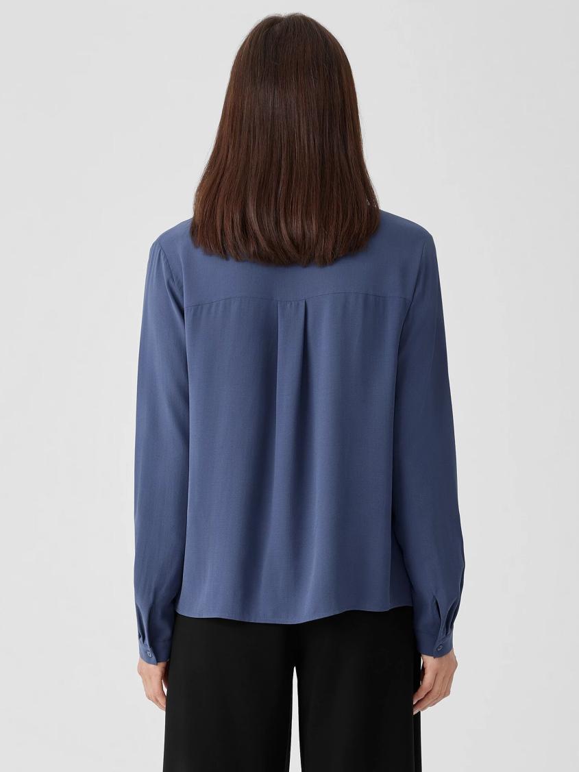 Eileen Fisher Tops &amp; Tees | Silk Georgette Crepe Classic Collar Shirt Twilight - Women