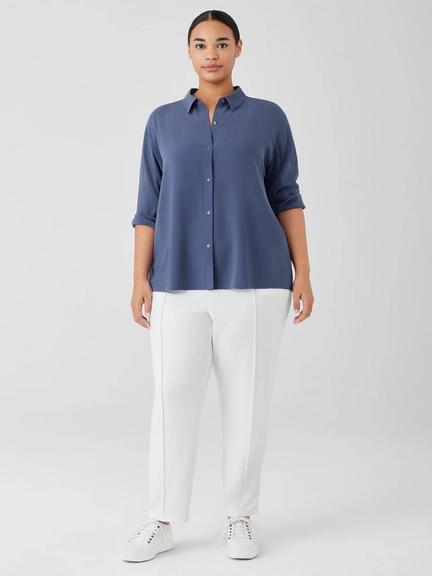 Eileen Fisher Tops &amp; Tees | Silk Georgette Crepe Classic Collar Shirt Twilight - Women