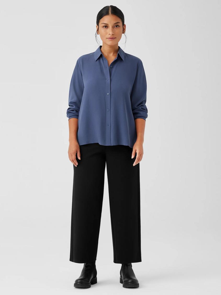 Eileen Fisher Tops &amp; Tees | Silk Georgette Crepe Classic Collar Shirt Twilight - Women