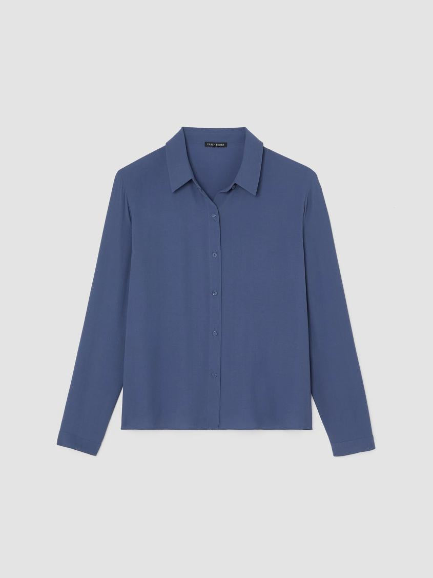 Eileen Fisher Tops &amp; Tees | Silk Georgette Crepe Classic Collar Shirt Twilight - Women