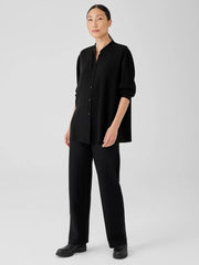 Eileen Fisher Tops &amp; Tees | Silk Georgette Crepe Mandarin Collar Shirt Black - Women