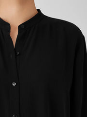 Eileen Fisher Tops &amp; Tees | Silk Georgette Crepe Mandarin Collar Shirt Black - Women