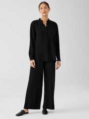 Eileen Fisher Tops &amp; Tees | Silk Georgette Crepe Mandarin Collar Shirt Black - Women