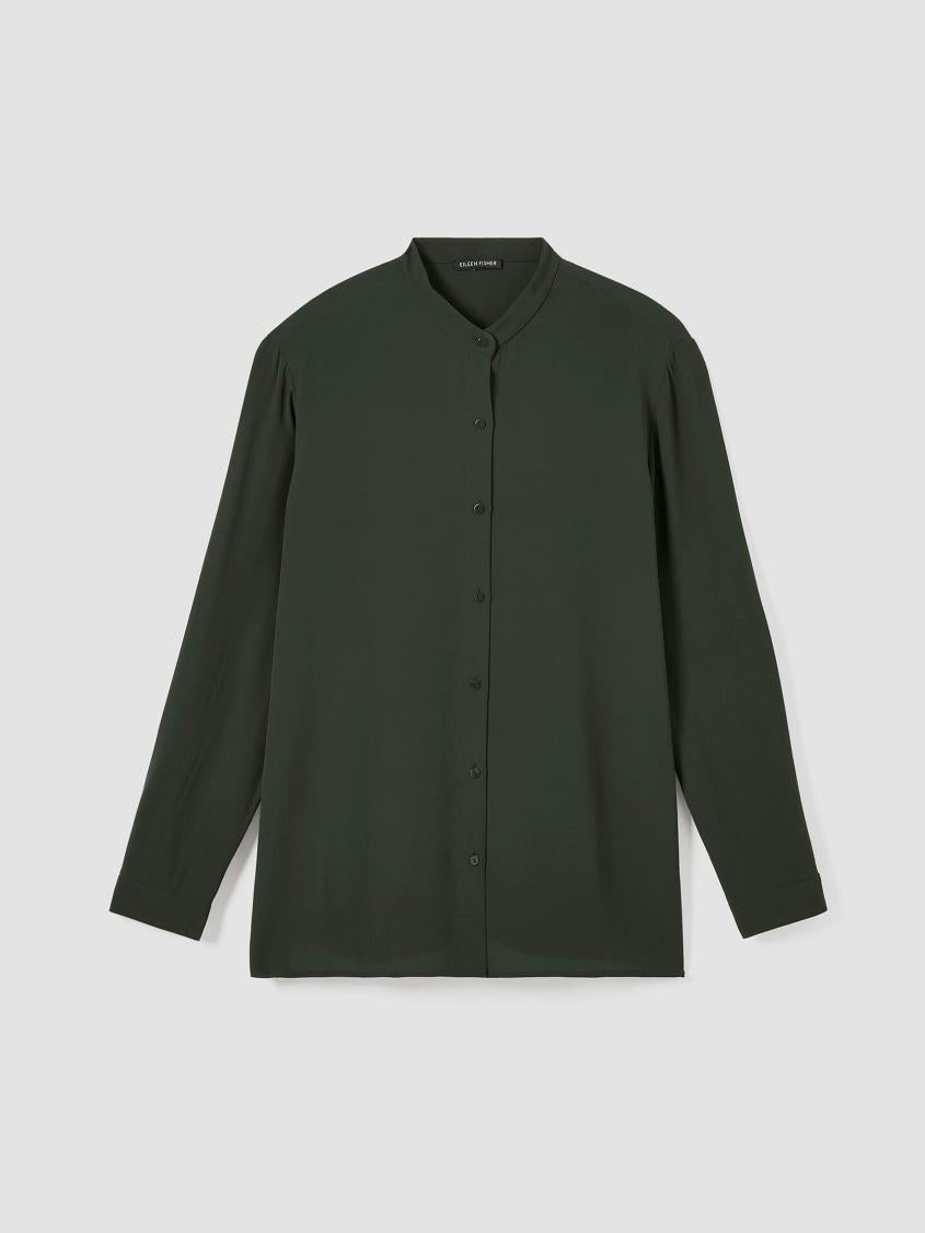 Eileen Fisher Tops &amp; Tees | Silk Georgette Crepe Mandarin Collar Shirt Black - Women