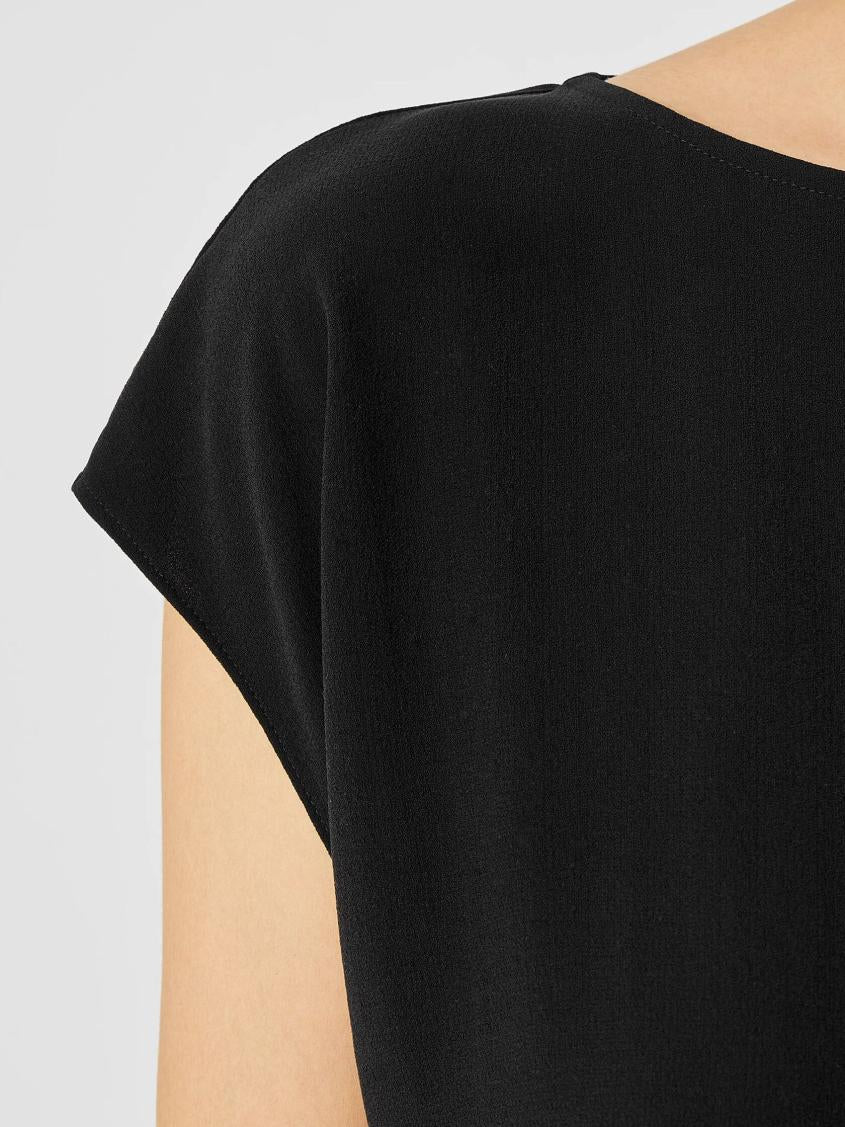 Eileen Fisher Tops &amp; Tees | Silk Georgette Crepe Shirred-Back Top Black - Women