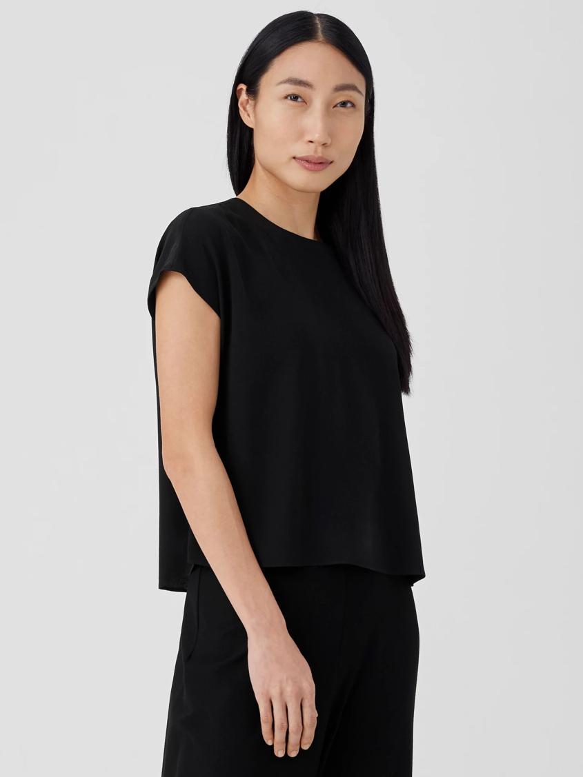 Eileen Fisher Tops &amp; Tees | Silk Georgette Crepe Square Top Black - Women