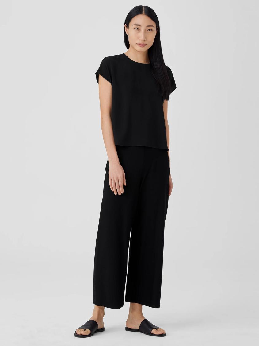 Eileen Fisher Tops &amp; Tees | Silk Georgette Crepe Square Top Black - Women