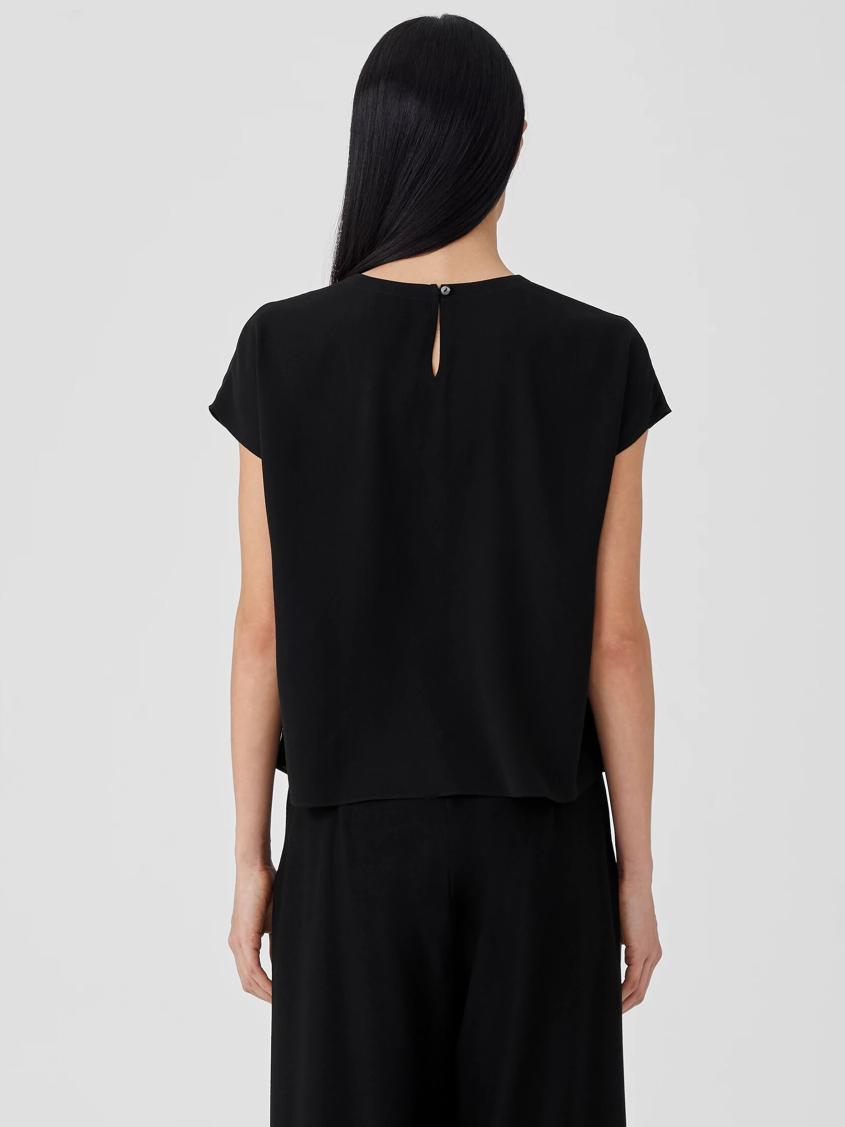 Eileen Fisher Tops &amp; Tees | Silk Georgette Crepe Square Top Black - Women