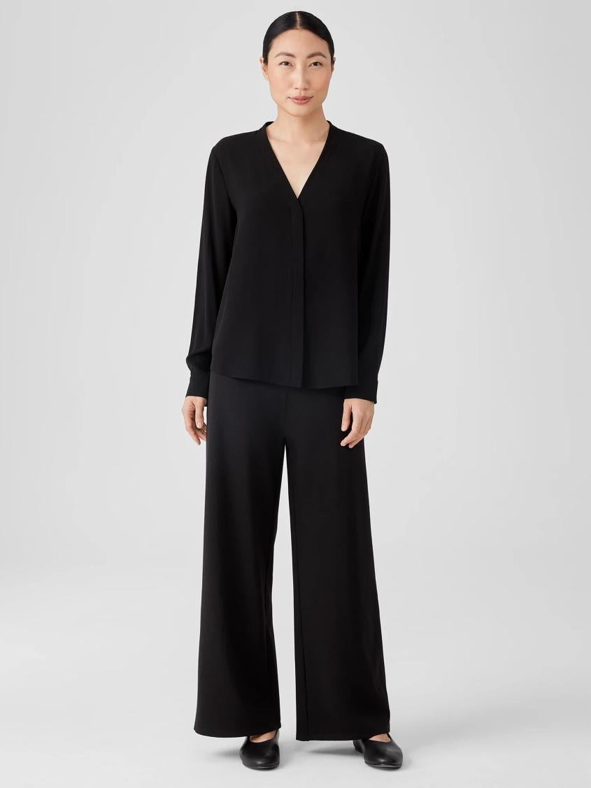 Eileen Fisher Tops &amp; Tees | Silk Georgette Crepe V-Neck Shirt Black - Women