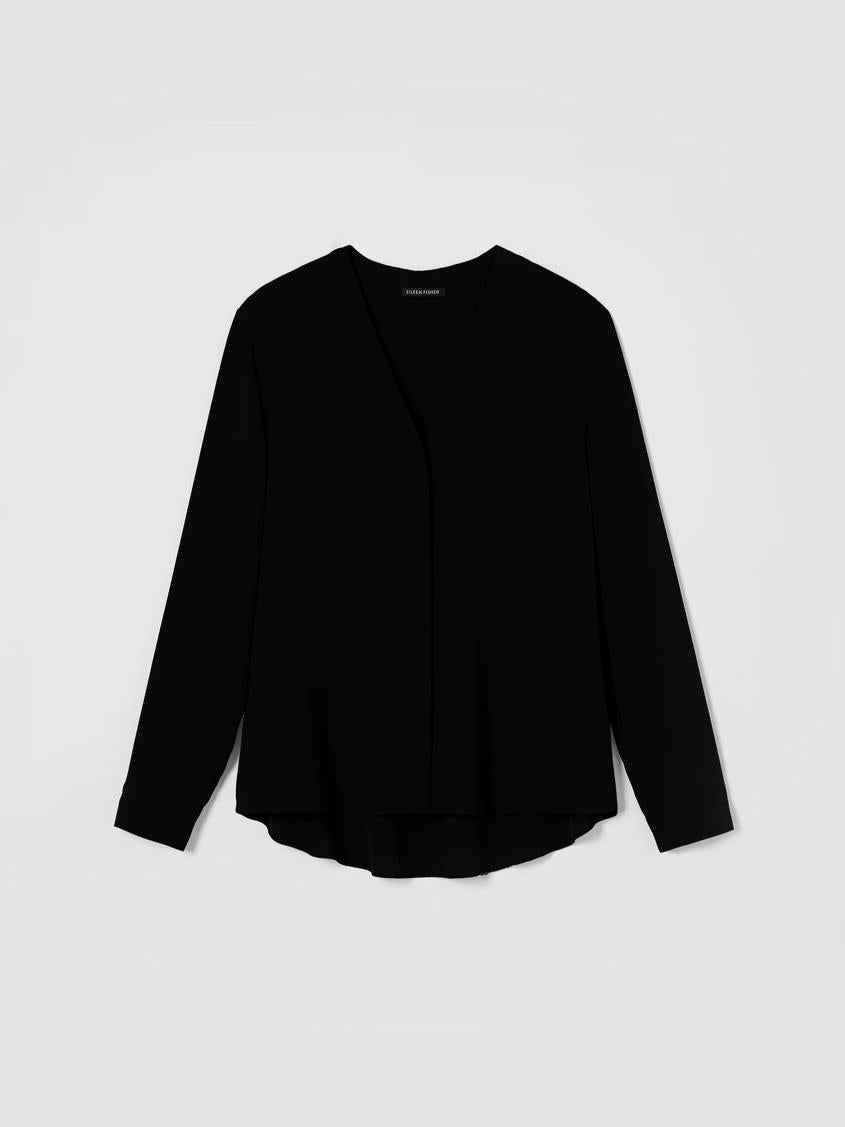 Eileen Fisher Tops &amp; Tees | Silk Georgette Crepe V-Neck Shirt Black - Women