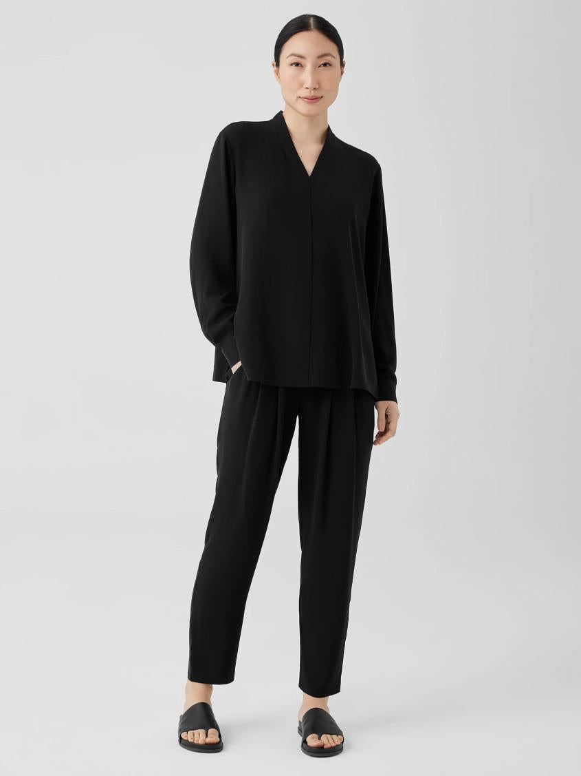Eileen Fisher Tops &amp; Tees | Silk Georgette Crepe V-Neck Top Black - Women