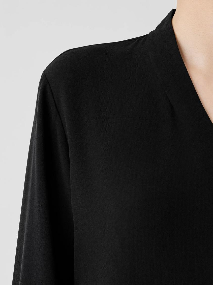 Eileen Fisher Tops &amp; Tees | Silk Georgette Crepe V-Neck Top Black - Women